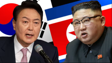 South Korean President-elect Yoon Suk-yeol, left, and Kim Jong Un's North Korea. (Source photos by AP and KCNA/Reuters)