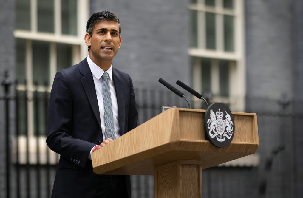 Rishi Sunak gave a sombre speech on the steps of No. 10 Downing Street after being appointed British PM | Dan Kitwood/Getty Images