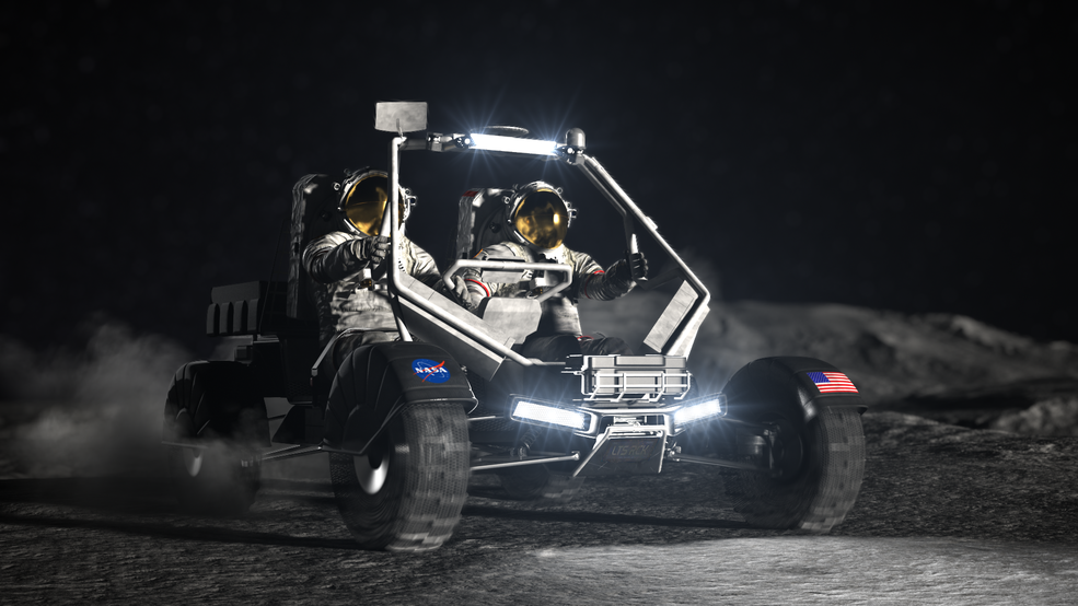 Artist's concept of NASA's next-generation Lunar Terrain Vehicle on the surface of the Moon. Credits: NASA