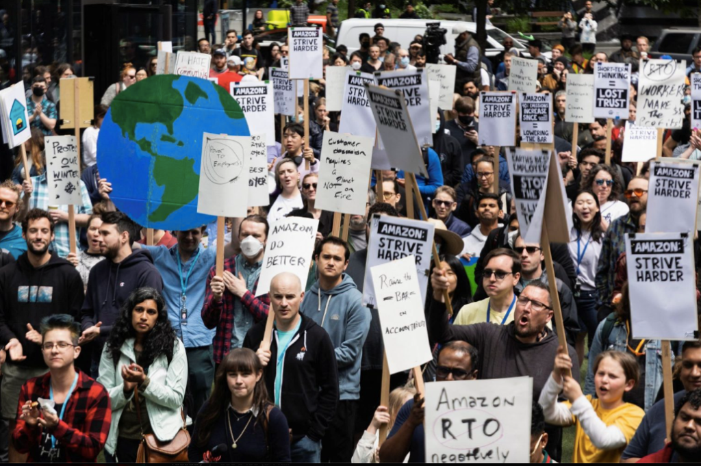 Amazon workers stage walk out in protest of lack of trust in the companies leadership. Credit: REUTERS/Matt Mills McKnight