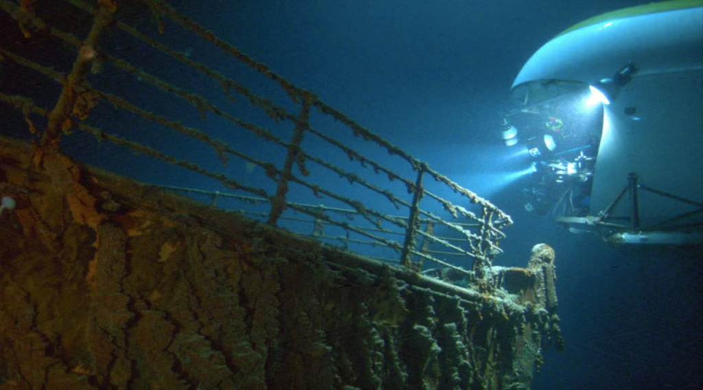 A MIR submersible observing the bow of the Titanic wreck, 2003, (c) Walt Disney/courtesy Everett Collection