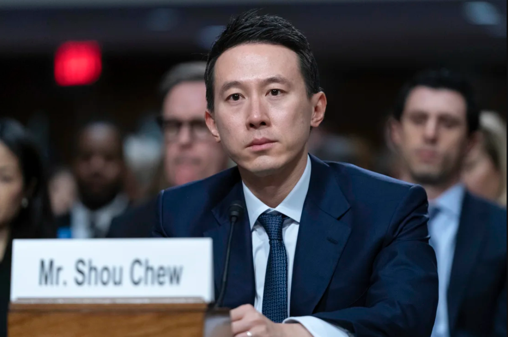 TikTok CEO Shou Zi Chew speaks during a Senate Judiciary Committee hearing with other social media platform heads on Capitol Hill in Washington, Wednesday, Jan. 31, 2024, to discuss child safety online. Jose Luis Magana/AP