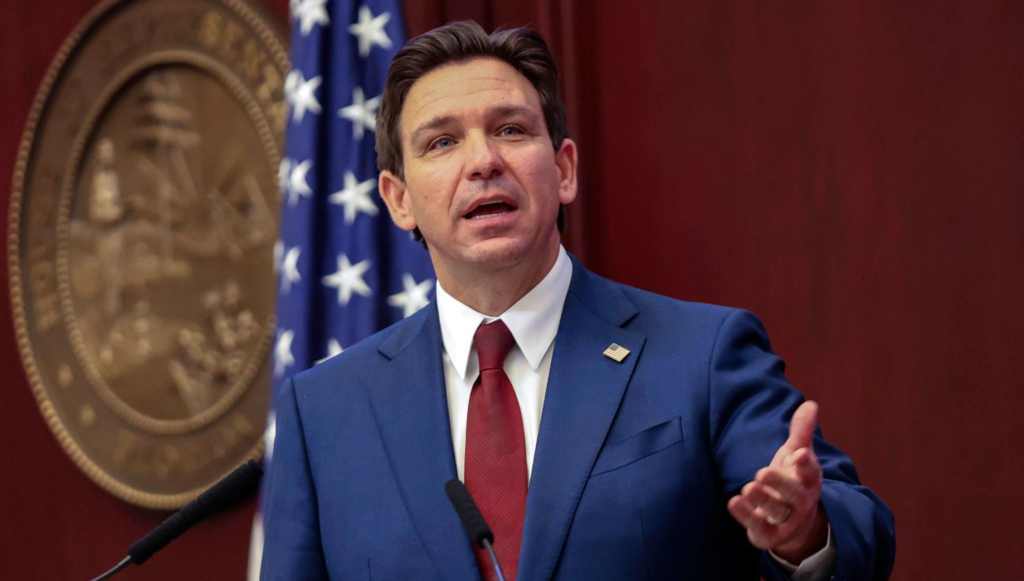 Florida Gov. Ron DeSantis gives his State of the State address during a joint session of the Senate and House of Representatives in Tallahassee, Florida, on Tuesday, January 9. Gary McCullough/AP