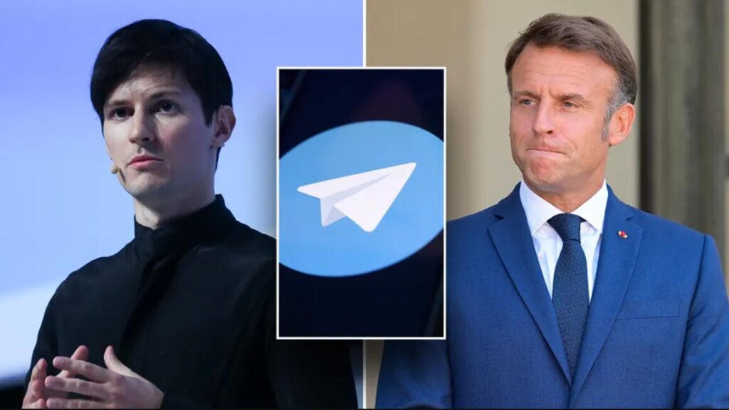 Telegram CEO Pavel Durov and Emmanuel Macron President of France - Chris Ratcliffe/Bloomberg via Getty Images, left, Bertrand GUAY / AFP, right, Jakub Porzycki/NurPhoto via Getty Images, center. / Getty Images)