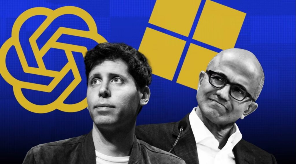 OpenAI chief Sam Altman, left, and Satya Nadella, CEO of Microsoft. © FT montage/Bloomberg/AFP via Getty Images