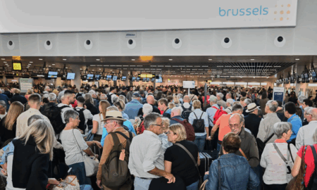 cyber attack caused delays at Brussels International Airport in Zaventem, Belgium, Saturday, Sept. 20, 2025. (AP Photo/Harry Nakos)